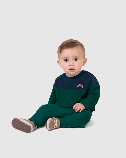 Conjunto Menino Blusão Bicolor Em Moletom Flanelado - Carinhoso