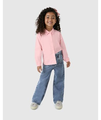Camisa Menina Manga Longa Barra Mullet Em Tricoline - Carinhoso