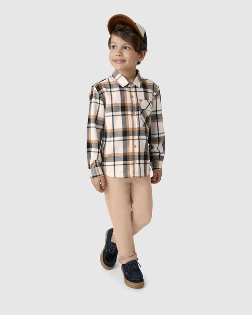 Camisa Menino Manga Longa Xadrez Em Algodão Flanelado - Carinhoso