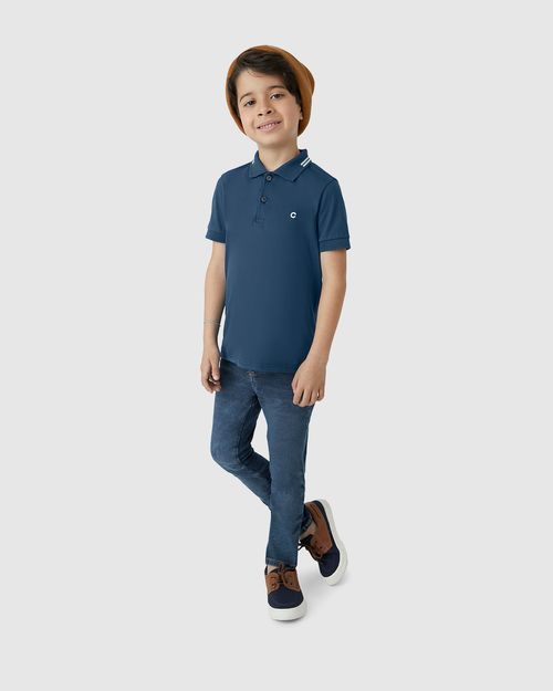 Camisa Polo Menino Peitilho Frontal Em Algodão - Carinhoso