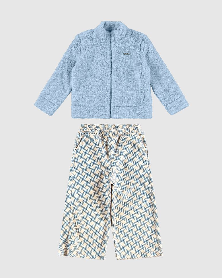 Conjunto Menina Jaqueta Em Pelúcia E Calça Estampada - Carinhoso