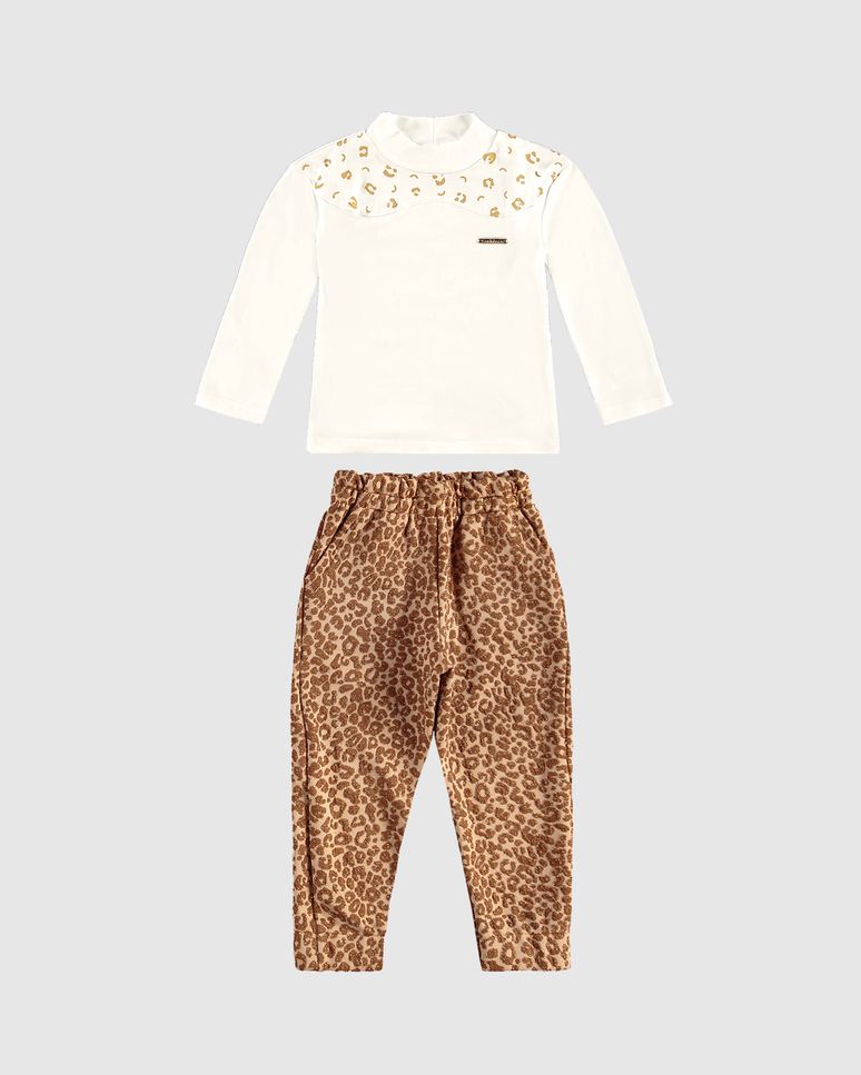 Conjunto Menina Blusa E Calça Em Malha Jacquard Lurex - Carinhoso