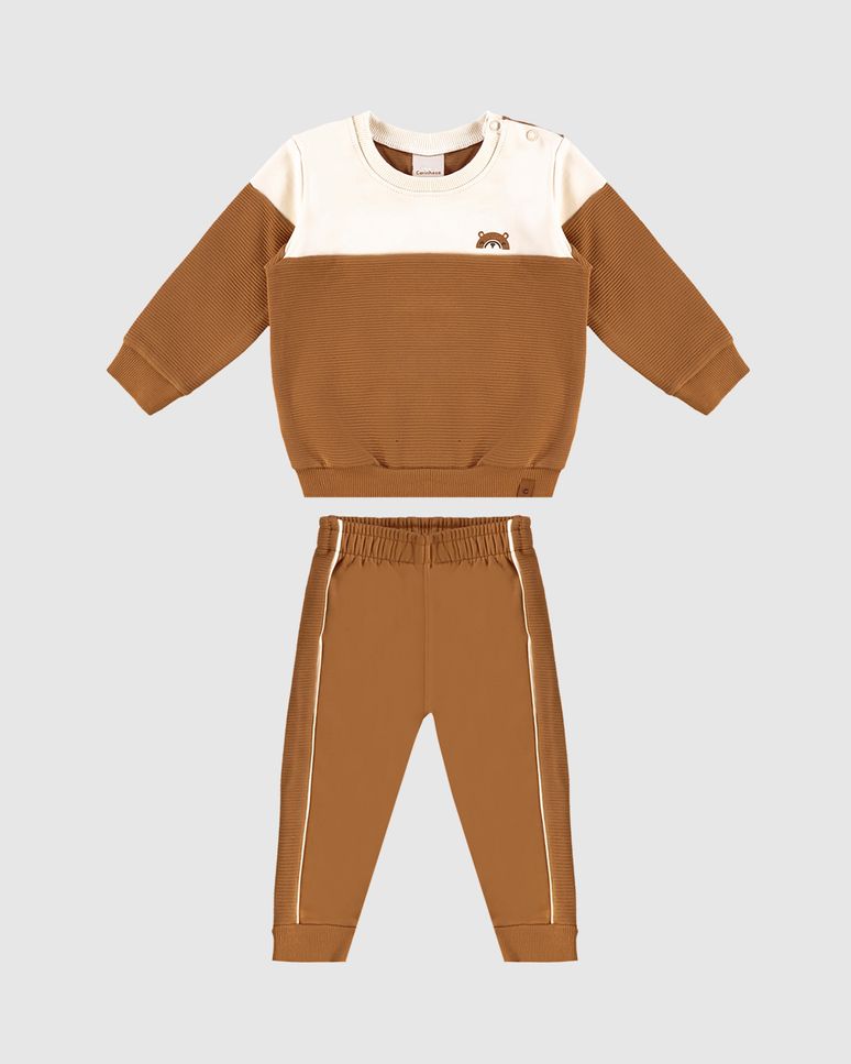 Conjunto Menino Blusão Bicolor Em Moletom Flanelado - Carinhoso