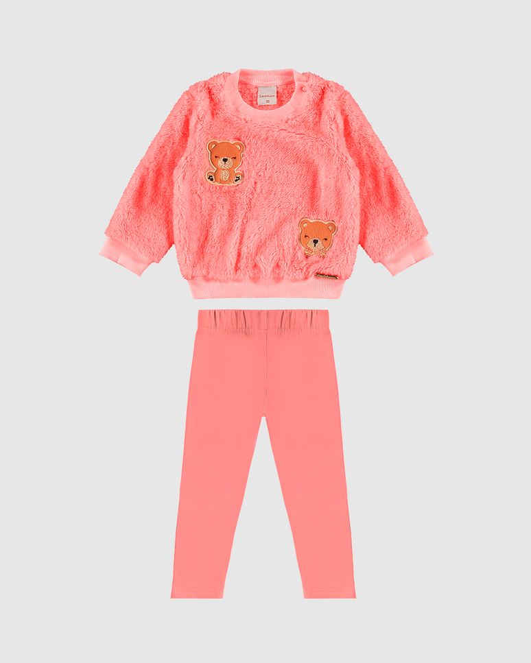 Conjunto Menina Blusão Com Aplique Bordado Em Pelúcia Lurex - Carinhoso