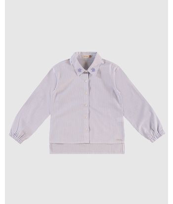 Camisa Menina Manga Longa Barra Mullet Em Tricoline - Carinhoso