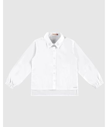 Camisa Menina Manga Longa Barra Mullet Em Tricoline - Carinhoso
