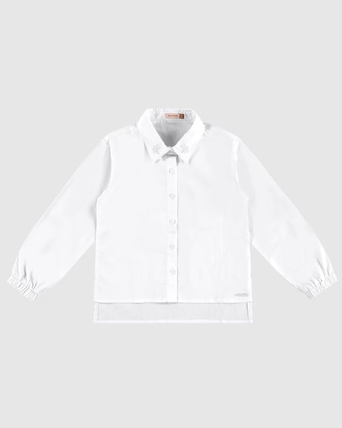 Camisa Menina Manga Longa Barra Mullet Em Tricoline - Carinhoso