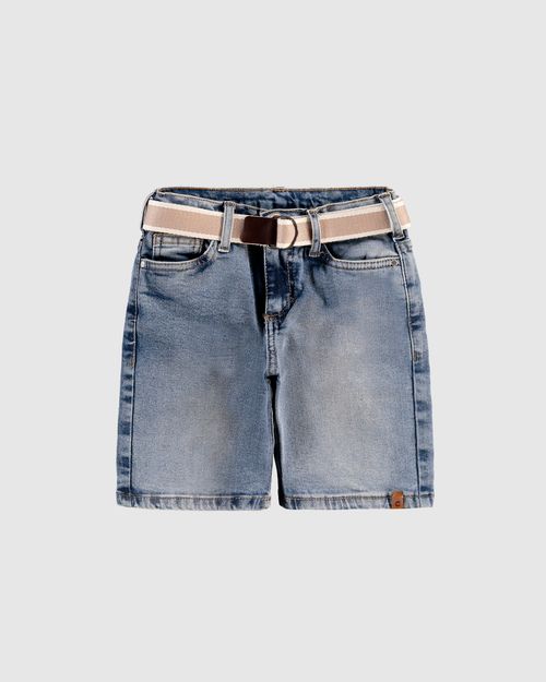 Bermuda Menino Acompanha Cinto Em Jeans Com Elastano - Carinhoso