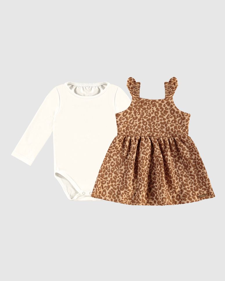 Conjunto Menina Body Manga Longa E Vestido Malha Jacquard Lurex - Carinhoso