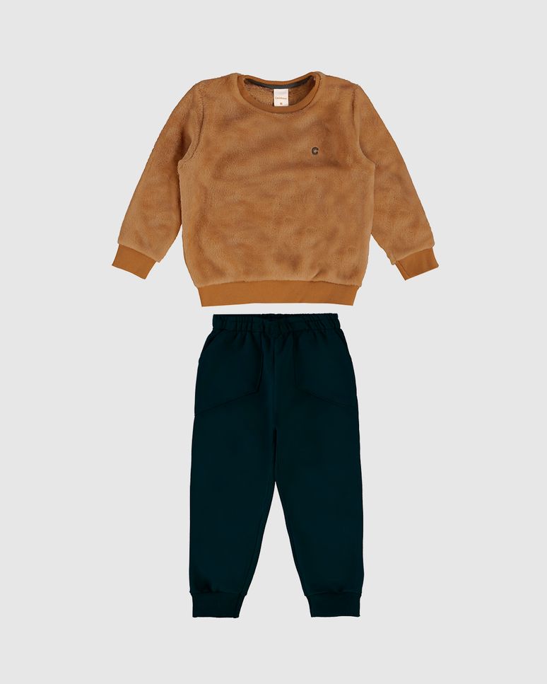 Conjunto Menino Blusão Manga Longa Em Pelúcia - Carinhoso