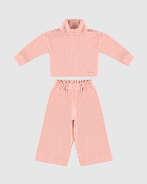 Conjunto Menina Blusão Gola Alta E Calça Wide Leg Tricô Lurex - Carinhoso