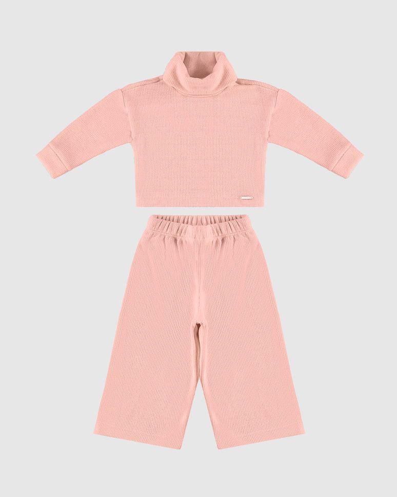 Conjunto Menina Blusão Gola Alta E Calça Wide Leg Tricô Lurex - Carinhoso