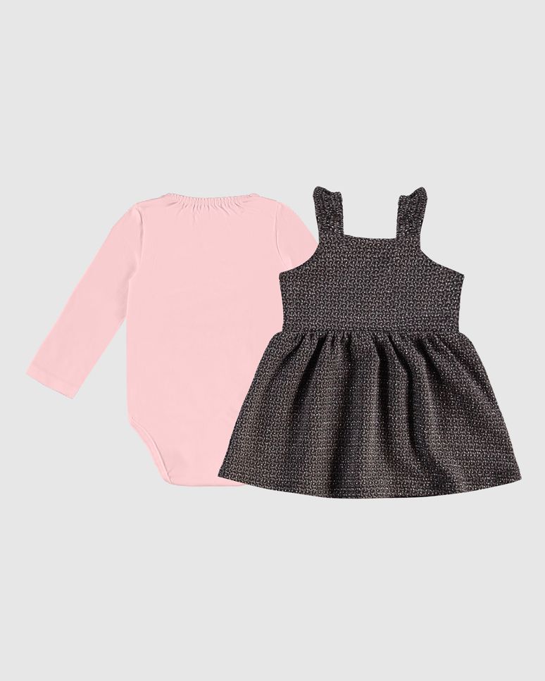 Conjunto Menina Body Manga Longa E Vestido Malha Jacquard Lurex - Carinhoso