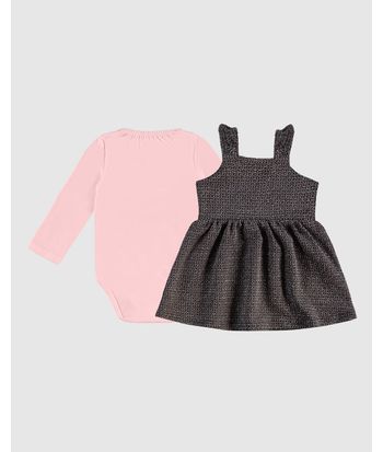 Conjunto Menina Body Manga Longa E Vestido Malha Jacquard Lurex - Carinhoso