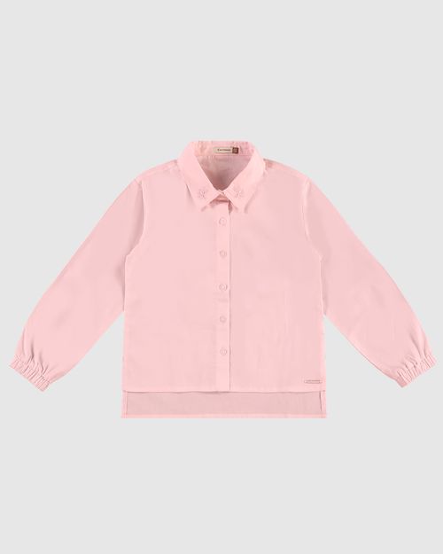 Camisa Menina Manga Longa Barra Mullet Em Tricoline - Carinhoso