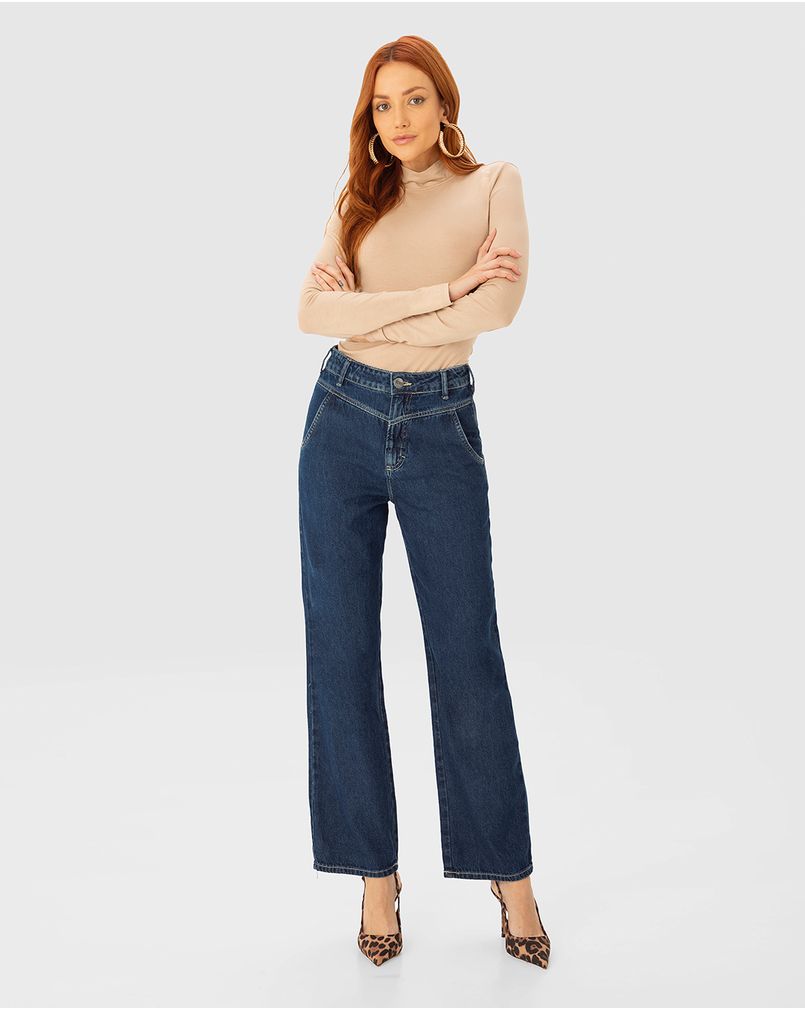 Calça Feminina Reta 90's Cintura Alta Em Jeans 100% Algodão ENFIM