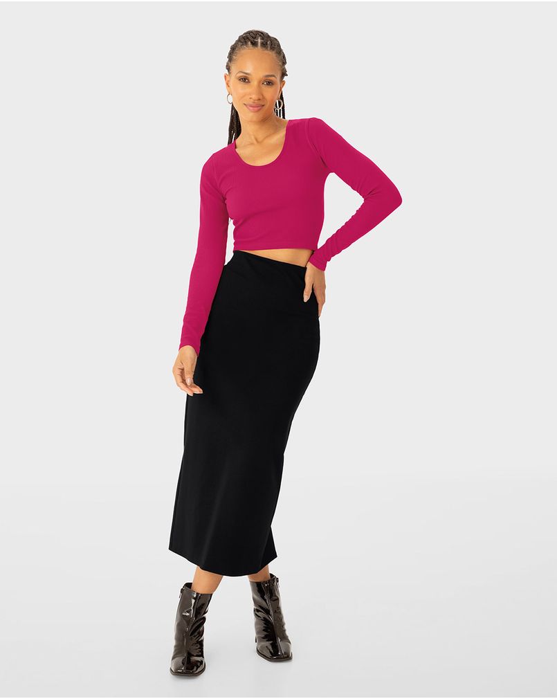 Saia Midi Feminina Reta Fenda Costas Em Malha Interlock ENFIM