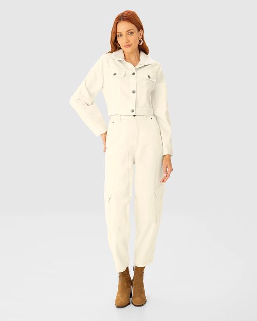 Jaqueta Cropped Feminina Gola Pelo Removível Em Sarja Com Elastano - ENFIM