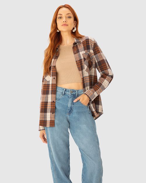 Camisa Feminina Ampla Em Flanelado Xadrez - ENFIM