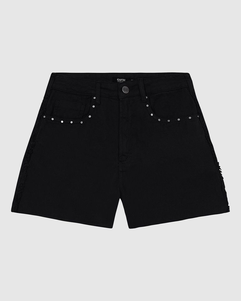 Shorts Feminino Cintura Alta Lateral Desfiada Em Jeans 100% Algodão - ENFIM