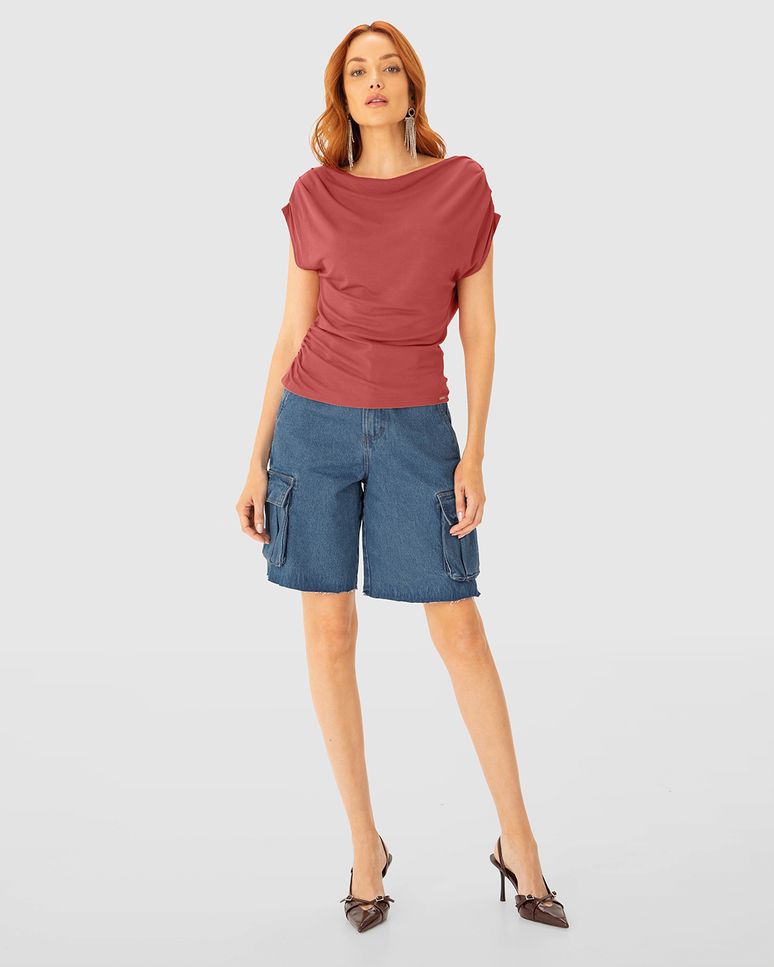 Blusa Feminina Slim Decote Canoa Amplo Em Viscose Stretch - ENFIM