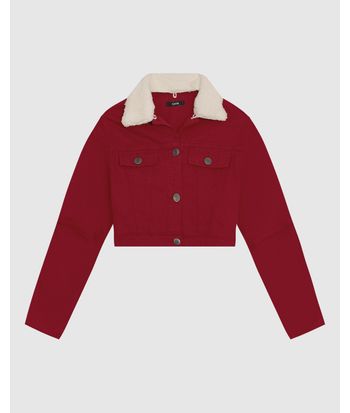 Jaqueta Cropped Feminina Gola Pelo Removível Em Sarja Com Elastano - ENFIM