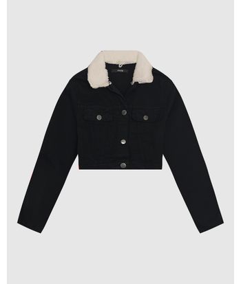 Jaqueta Cropped Feminina Gola Pelo Removível Em Sarja Com Elastano - ENFIM