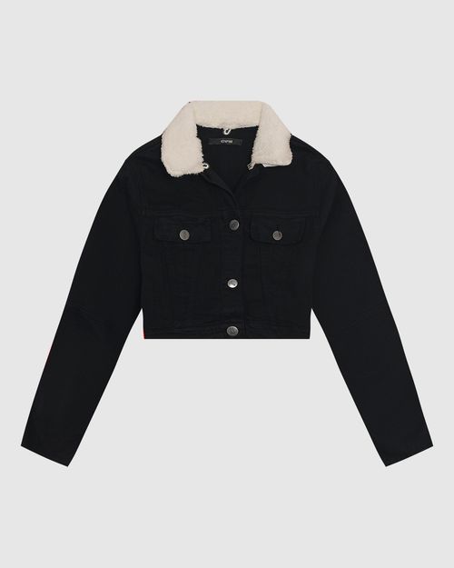 Jaqueta Cropped Feminina Gola Pelo Removível Em Sarja Com Elastano - ENFIM