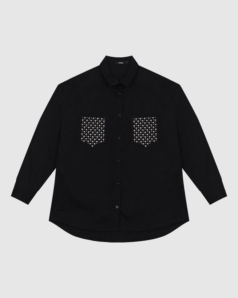 Camisa Ampla Feminina Bolso Aplique Termocolante Em Tricoline - ENFIM