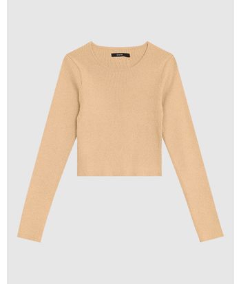 Blusa Cropped Feminina Manga Longa Em Tricô Metalizado - ENFIM