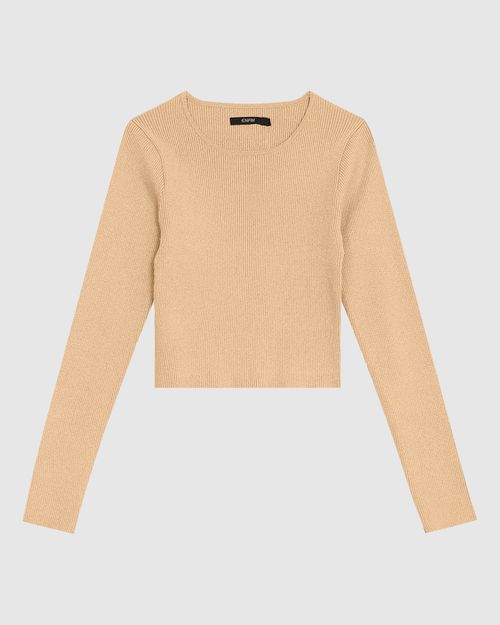 Blusa Cropped Feminina Manga Longa Em Tricô Metalizado - ENFIM