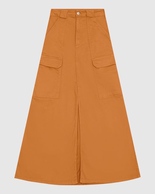 Saia Midi Feminina Cargo Fenda Frontal Em Sarja Com Elastano - ENFIM