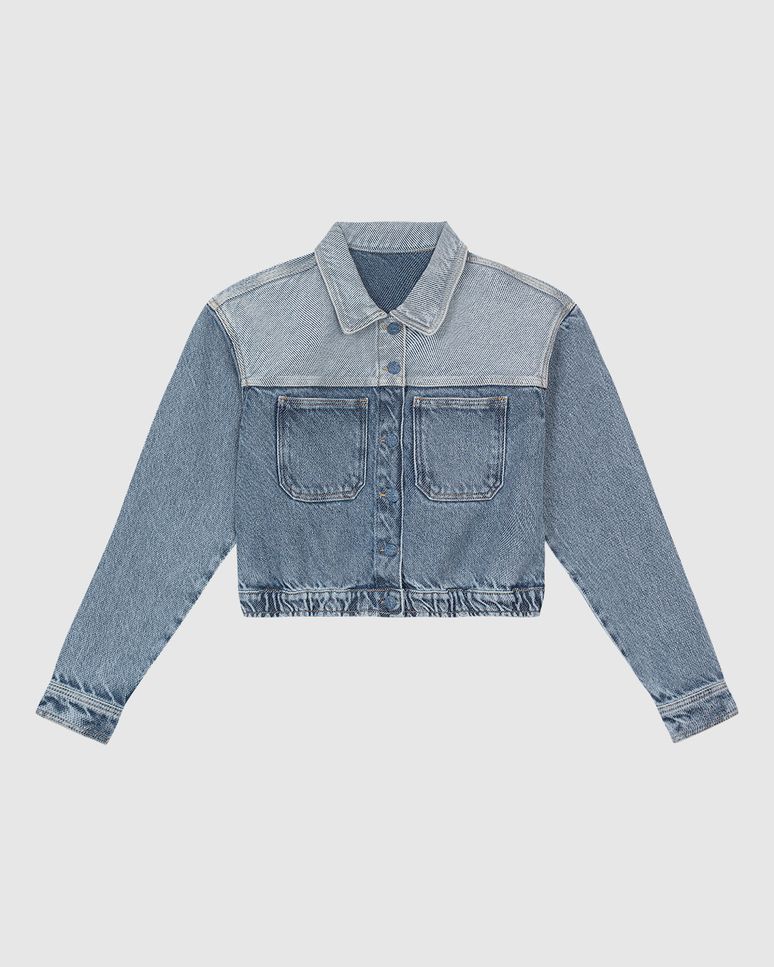 Jaqueta Bomber Feminina Bicolor Em Jeans 100% Algodão - ENFIM