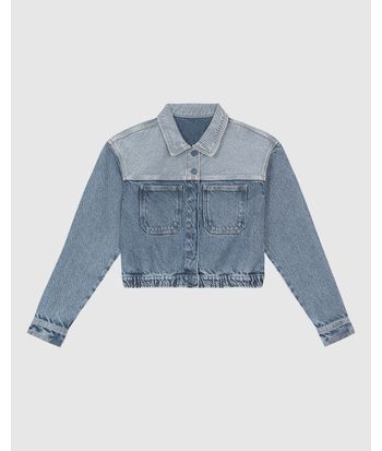 Jaqueta Bomber Feminina Bicolor Em Jeans 100% Algodão - ENFIM
