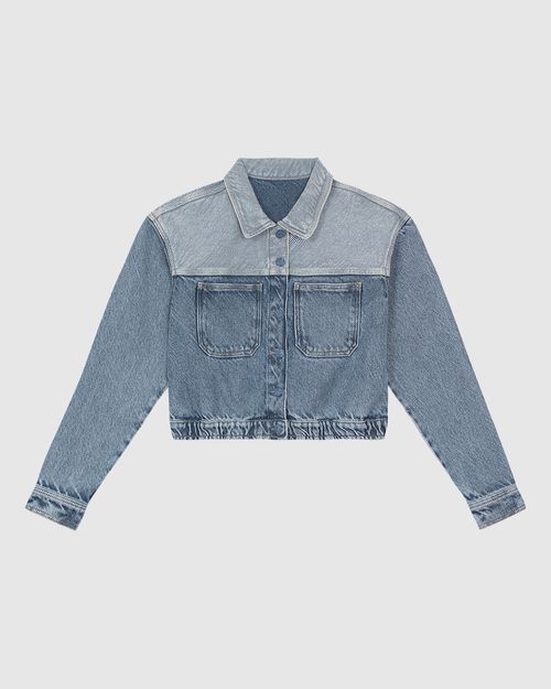 Jaqueta Bomber Feminina Bicolor Em Jeans 100% Algodão - ENFIM