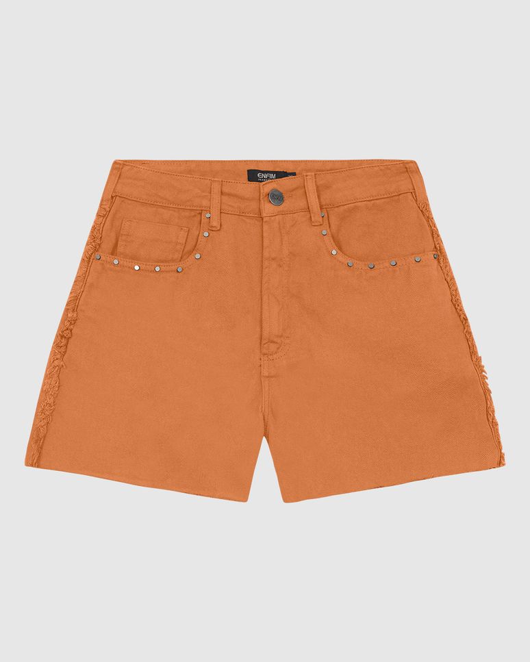 Shorts Feminino Cintura Alta Lateral Desfiada Em Jeans 100% Algodão - ENFIM