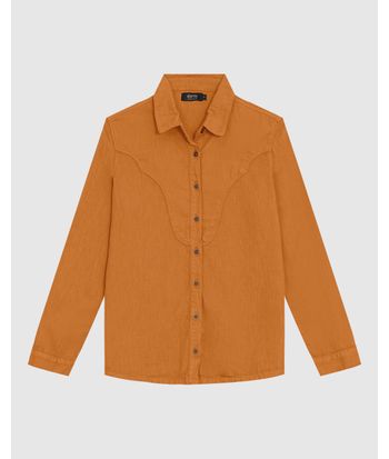 Camisa Feminina Manga Longa Recorte Frontal Em Sarja Leve - ENFIM