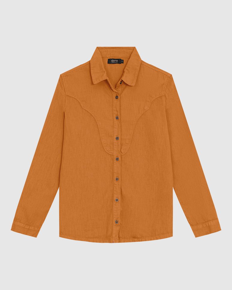 Camisa Feminina Manga Longa Recorte Frontal Em Sarja Leve - ENFIM
