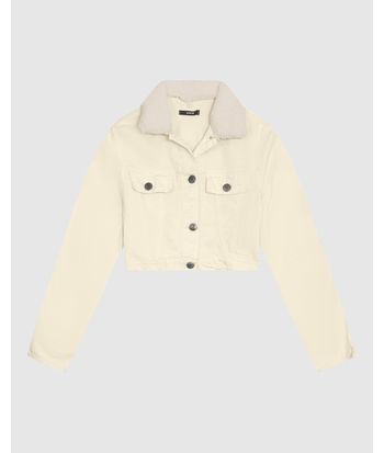 Jaqueta Cropped Feminina Gola Pelo Removível Em Sarja Com Elastano - ENFIM