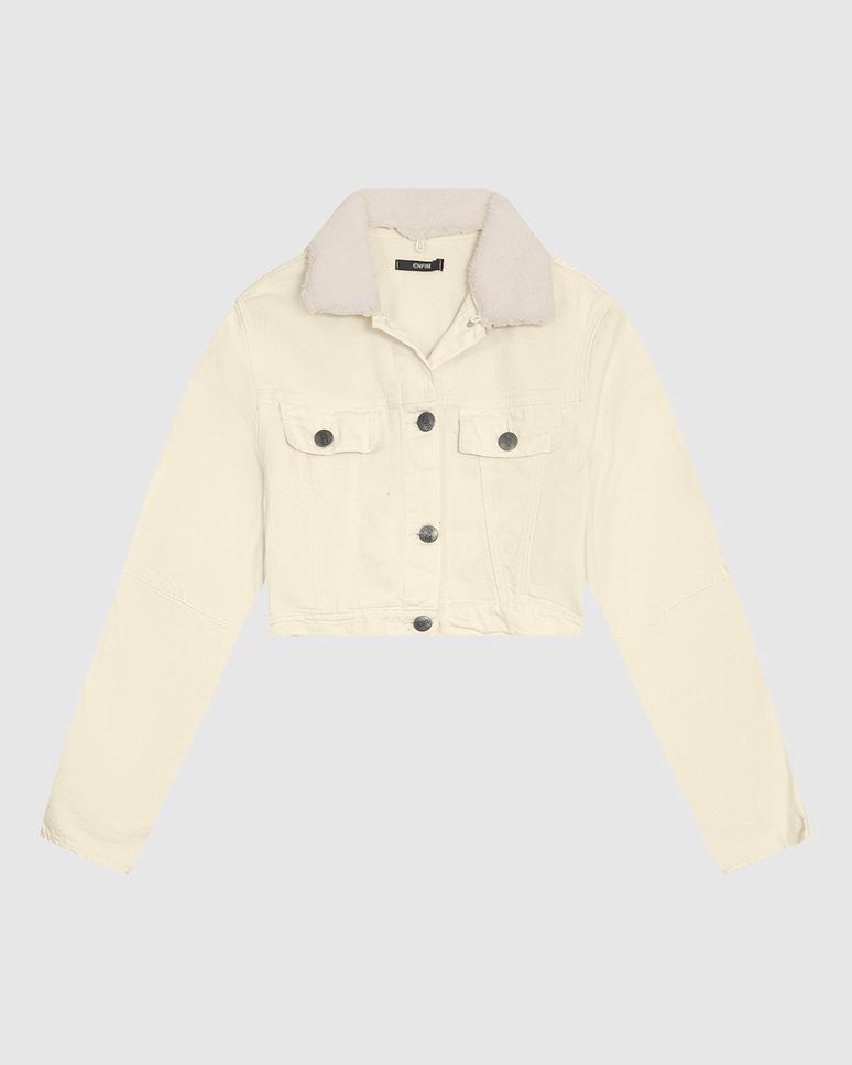 Jaqueta Cropped Feminina Gola Pelo Removível Em Sarja Com Elastano - ENFIM