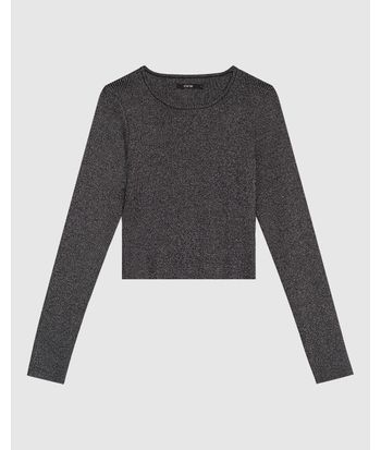 Blusa Cropped Feminina Manga Longa Em Tricô Metalizado - ENFIM