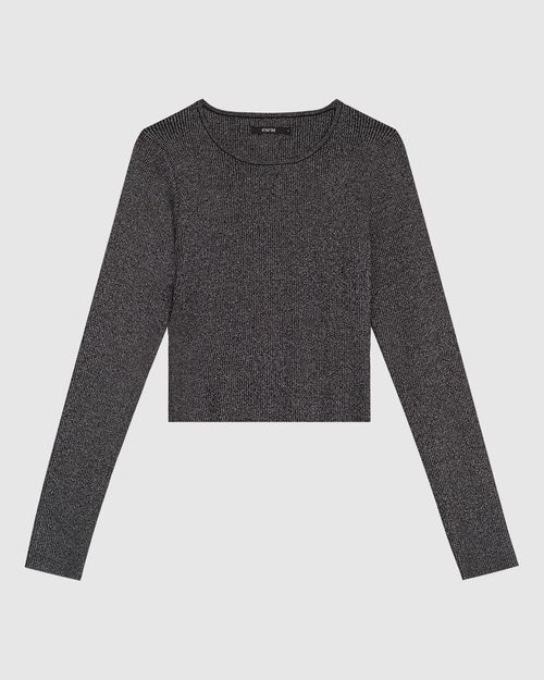 Blusa Cropped Feminina Manga Longa Em Tricô Metalizado - ENFIM