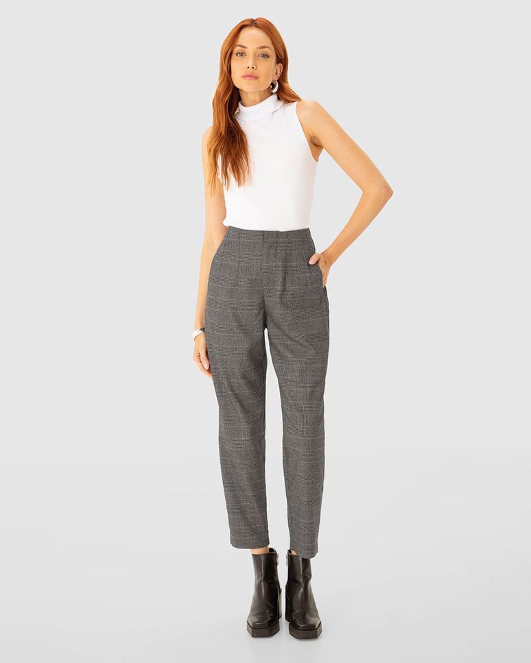 Calça Feminina Alfaiataria Cintura Alta Em Tecido Texturizado - ENFIM