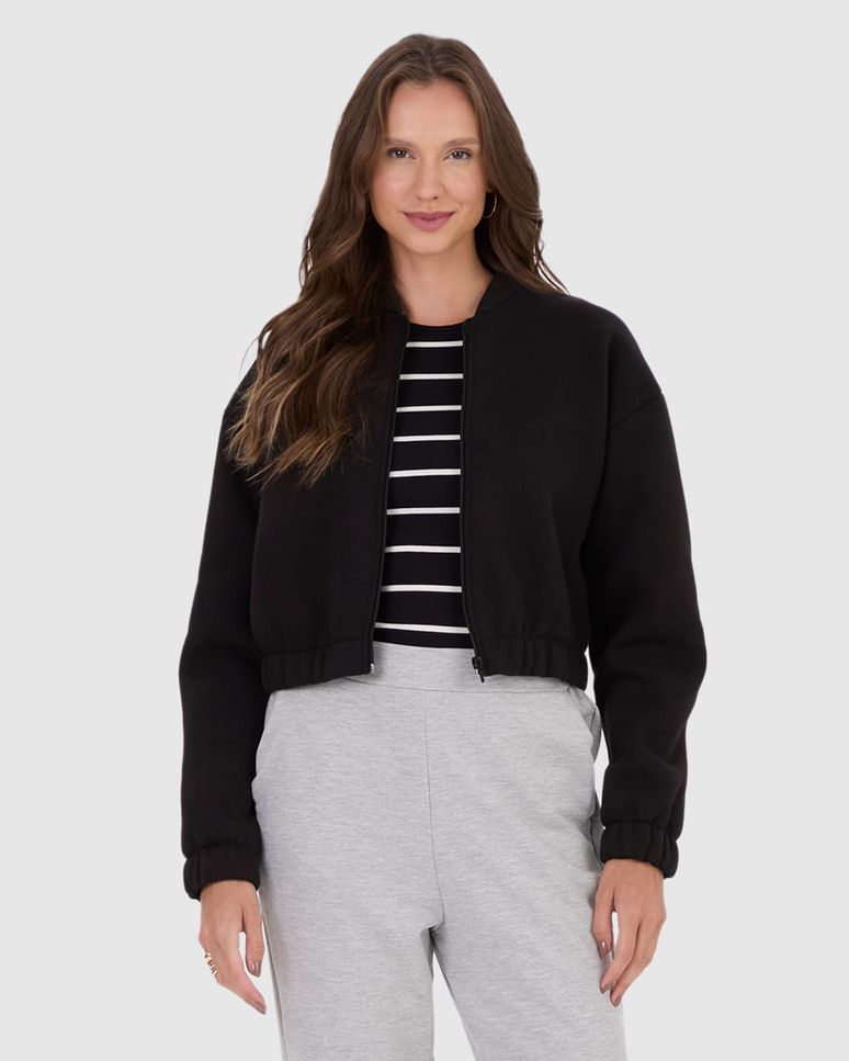 Jaqueta Feminina Bomber Zíper Frontal Em Moletom Premium