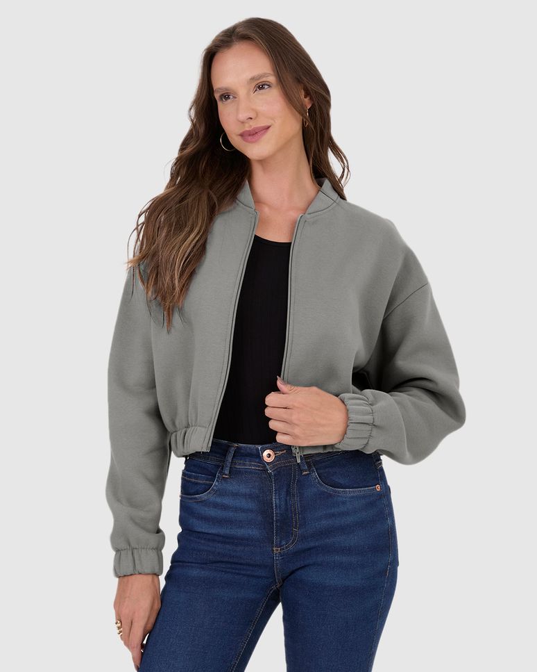 Jaqueta Feminina Bomber Zíper Frontal Em Moletom Premium