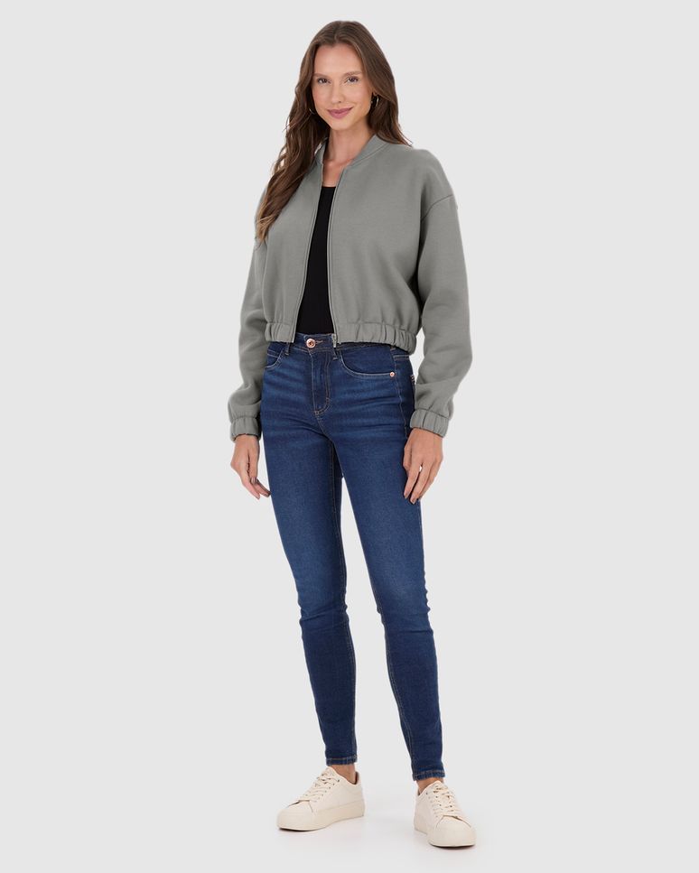 Jaqueta Feminina Bomber Zíper Frontal Em Moletom Premium