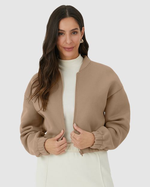 Jaqueta Feminina Bomber Zíper Frontal Em Moletom Premium