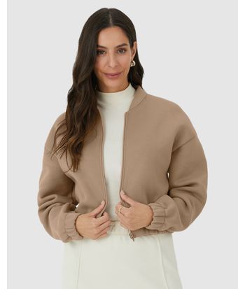 Jaqueta Feminina Bomber Zíper Frontal Em Moletom Premium