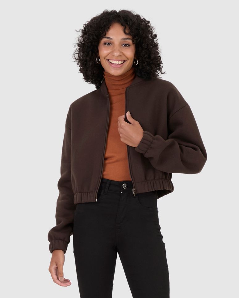 Jaqueta Feminina Bomber Zíper Frontal Em Moletom Premium
