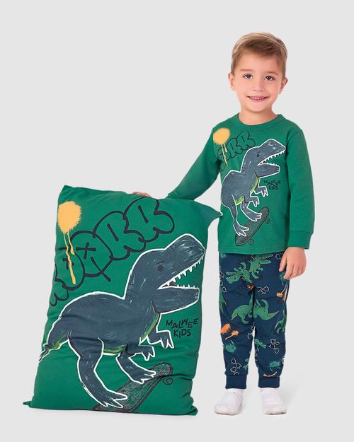Pijama Longo Infantil Menino Brilha No Escuro + Fronha Em Algodão Malwee Kids